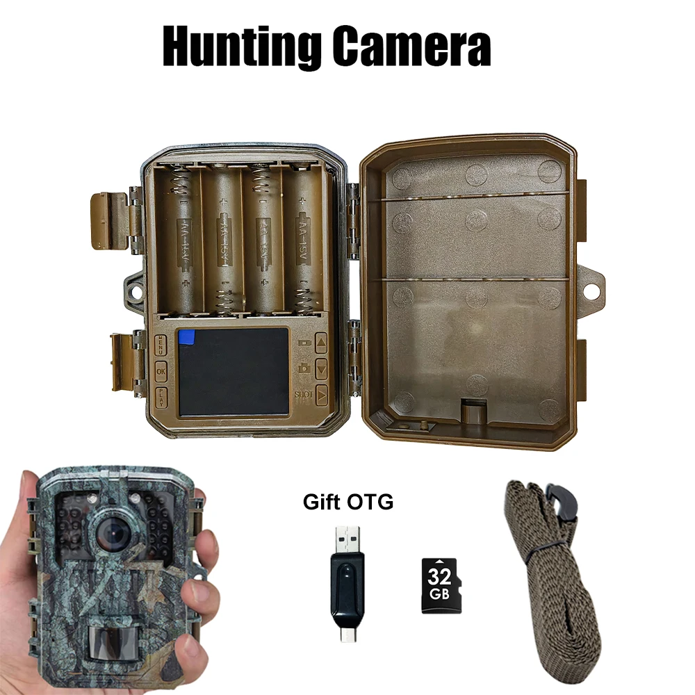 Cámara de rastreo para caza, Detector de animales salvajes de 16MP, 1080P, HD, monitoreo impermeable, detección de calor infrarroja, visión nocturna