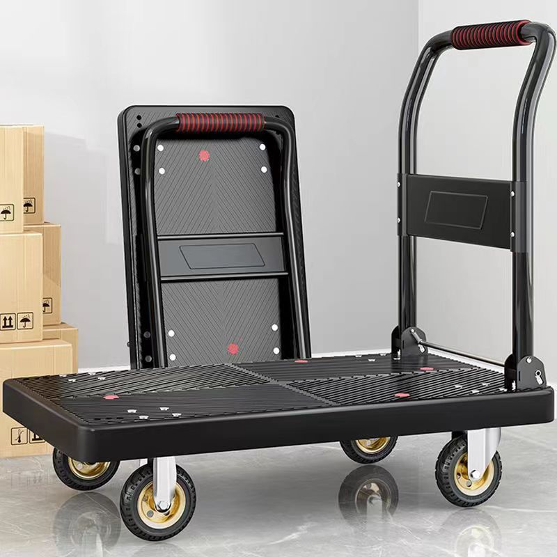 Carrito de mano plegable, carrito de carga pequeño, remolque de almacén, carrito de compras silencioso portátil de cuatro ruedas, camión de plataforma de manipulación