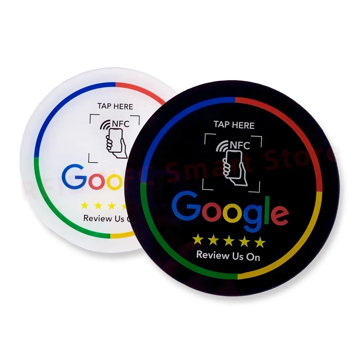 Cartão de revisão redondo programável do google 13.56mhz, cartão redondo nfc, display de revisão do google, suporte redondo da marca do cartão de remendo