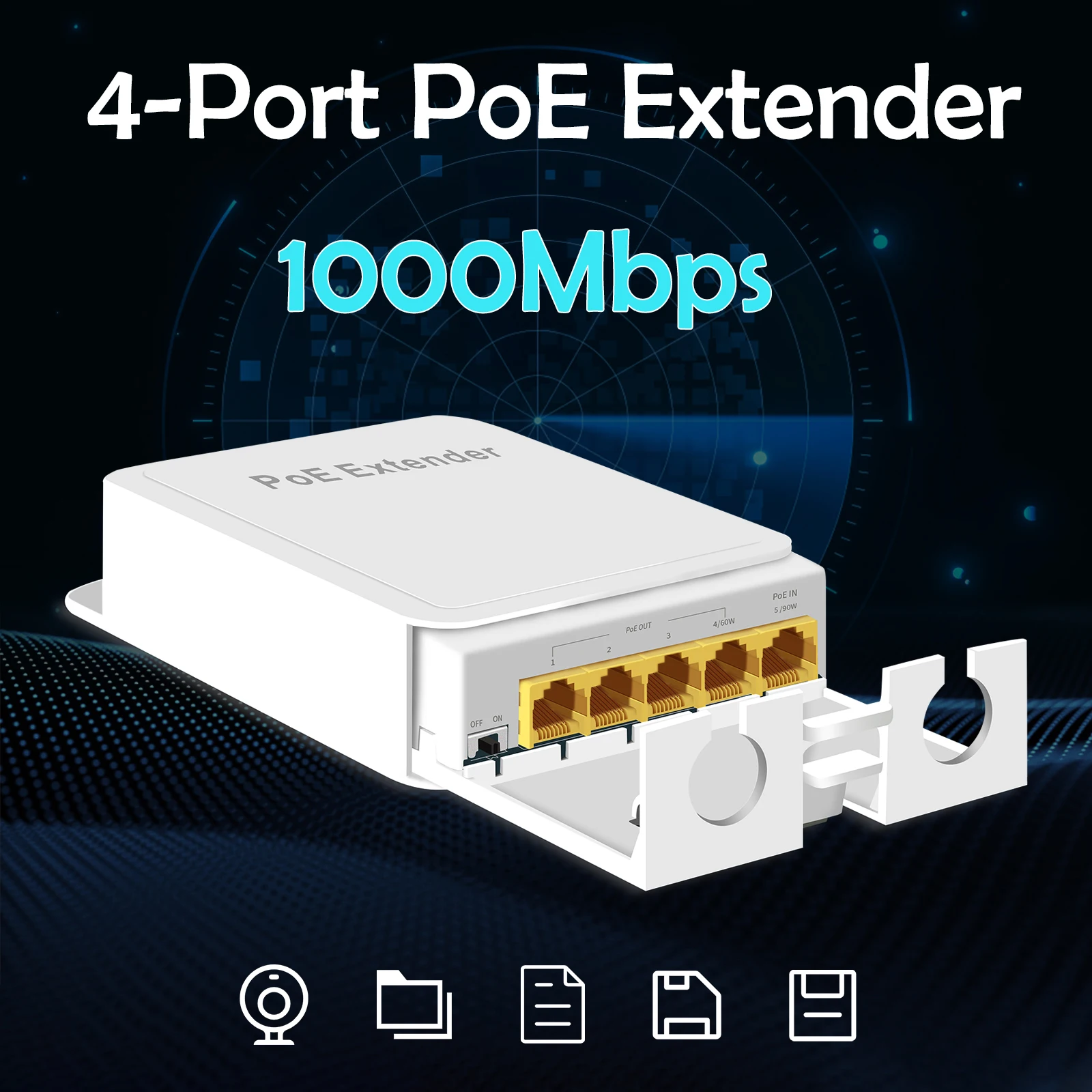 Repetidor POE extensor POE resistente al agua de 5 puertos transmisión de 1000Mbps red exterior IP55 VLAN 44-57V para cámara POE AP sin cables