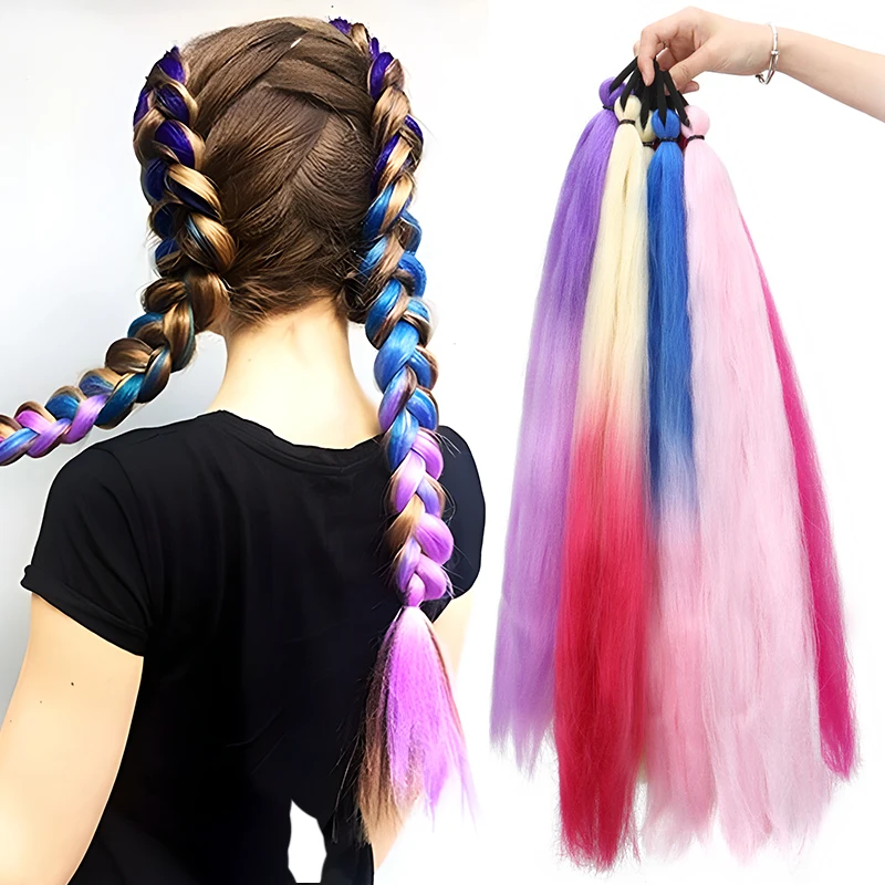 Estensione sintetica della coda di cavallo da 26 pollici con fascia elastica per capelli Lunga Yaki Intrecciatura colorata Coda di cavallo Ombre Colori