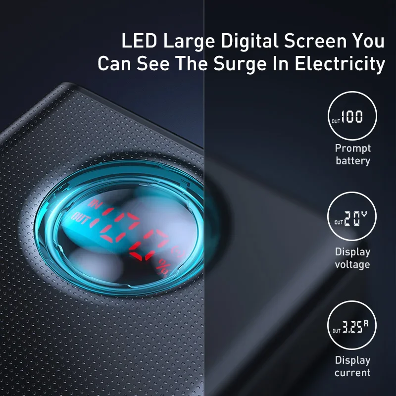 Power Bank Baseus 65W 30000mAh PD Быстрая Зарядка FCP SCP Портативное Внешнее Зарядное Устройство для Смартфонов, Ноутбуков, iPhone, Планшетов
