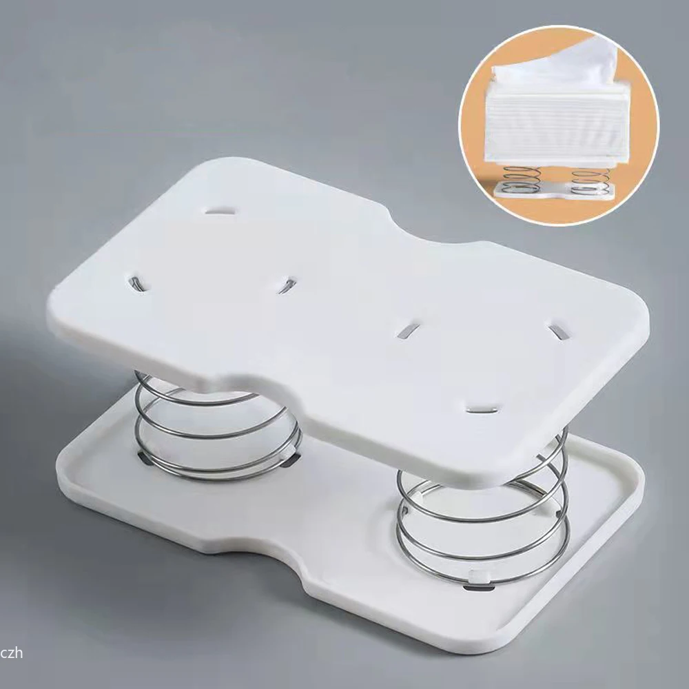 Caja de pañuelos dispensador de pañuelos resorte de elevación automática caja de pañuelos con resorte Oficina hogar cocina soporte de inodoro organizador de cocina