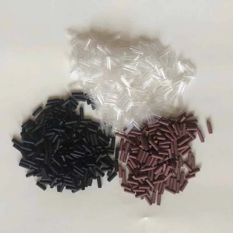 500 Uds. Tubos termorretráctiles para extensiones de cabello sin adhesivo forrado negro y transparente BrownFusion herramientas accesorios para el cabello