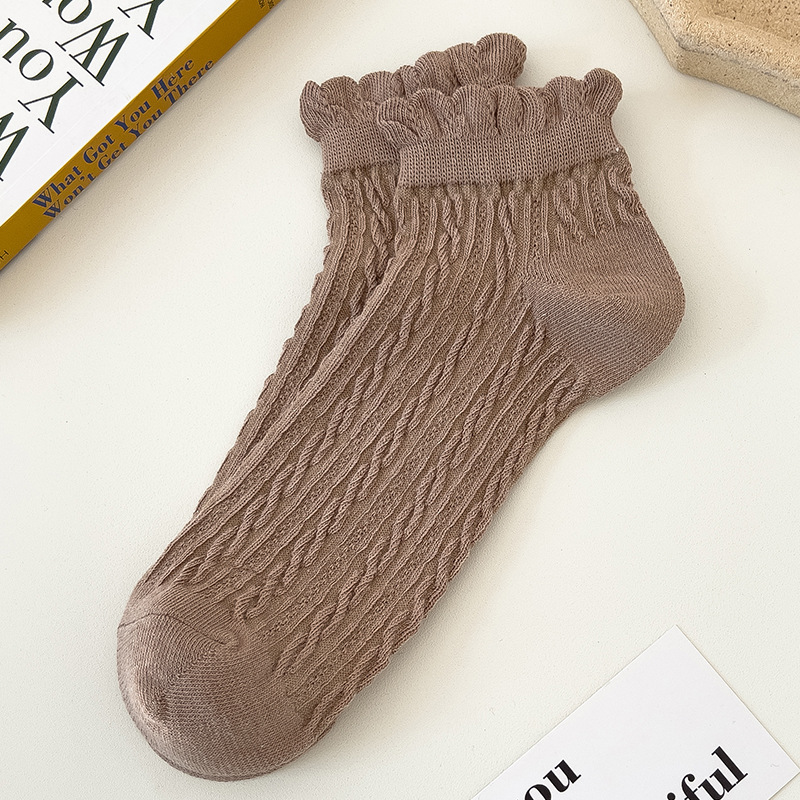 6 pares de calcetines de encaje para mujer, calcetines de tubo bajo con giros de masa frita dulce de Color sólido, calcetines coreanos de estilo universitario japonés JK