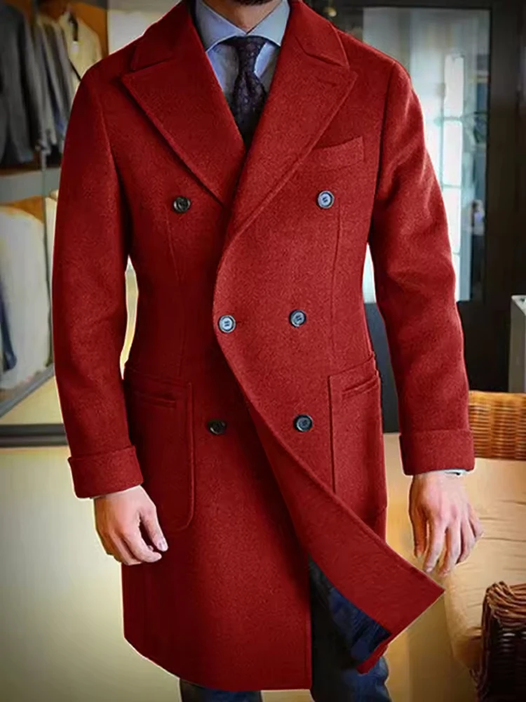 2025 nuevo abrigo de lana para hombre, abrigo de invierno con solapa larga y doble botonadura para hombre, moda informal, cómodo, delgado, personalizado, de alta calidad