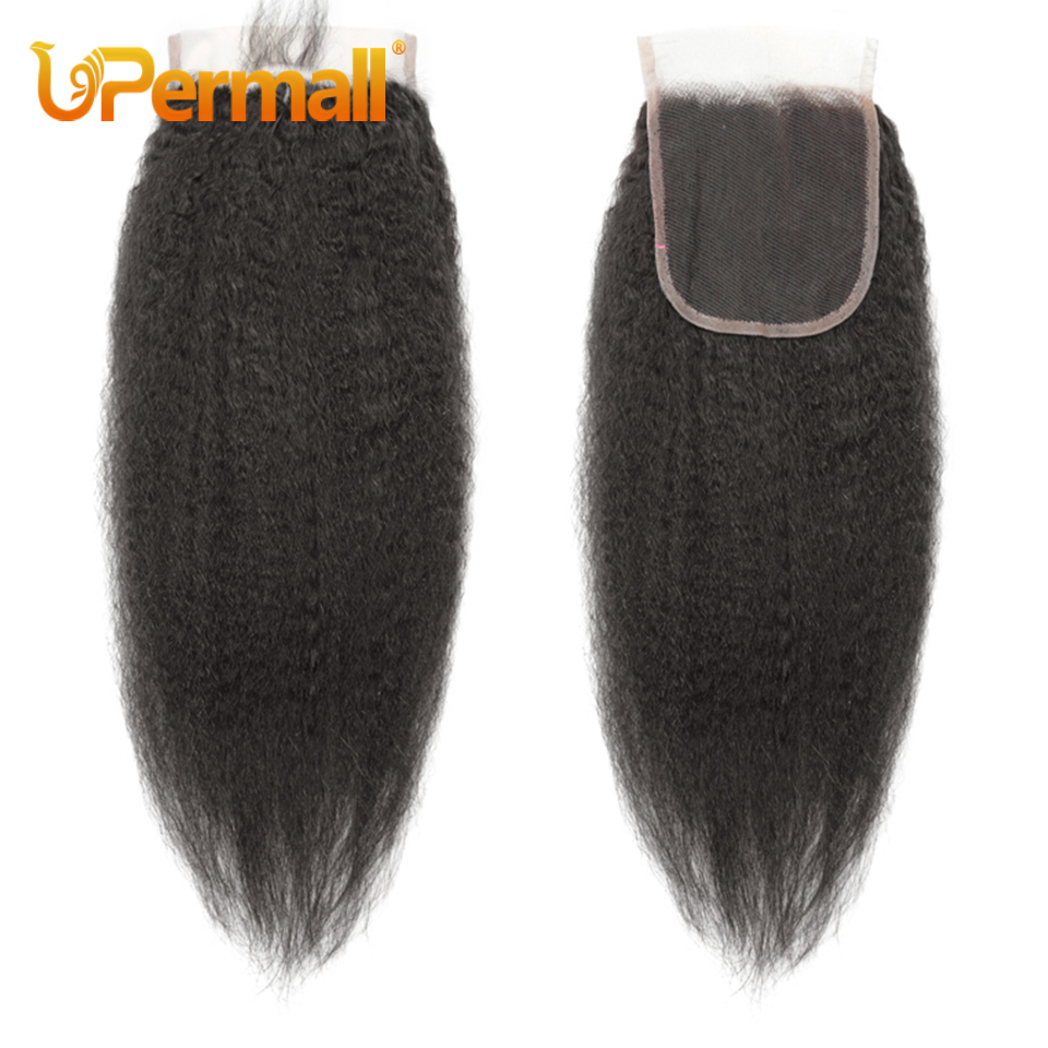 Upermall 13x4 encaje Frontal liso rizado prearrancado con pelo de bebé HD transparente Yaki 4x4 cierre cabello humano Remy para mujeres