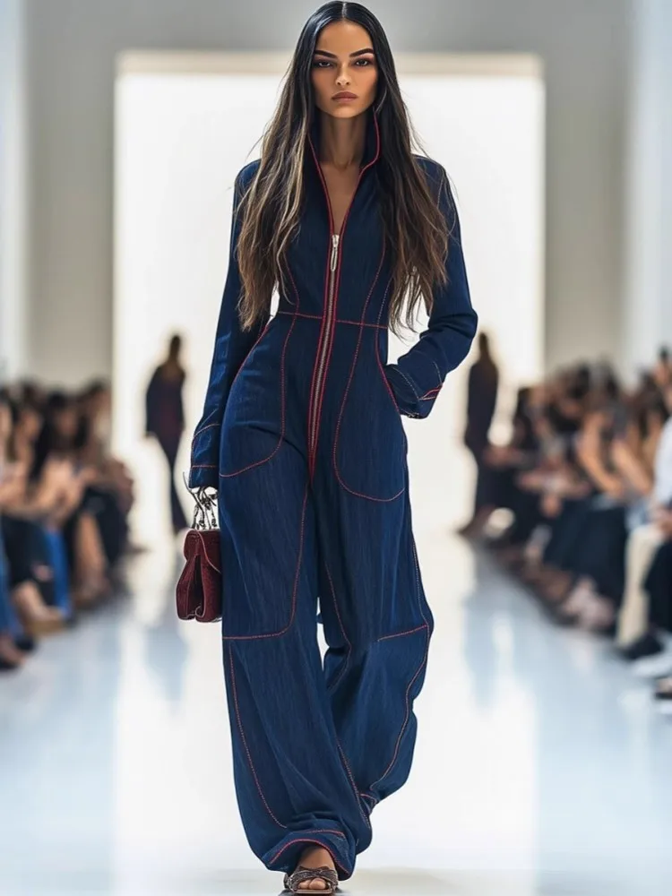Einfarbig Frauen Overalls Für Herbst Winter Lange Hülse Lose Mode Streetwear Overalls Breite Bein Hosen Hosen 2025
