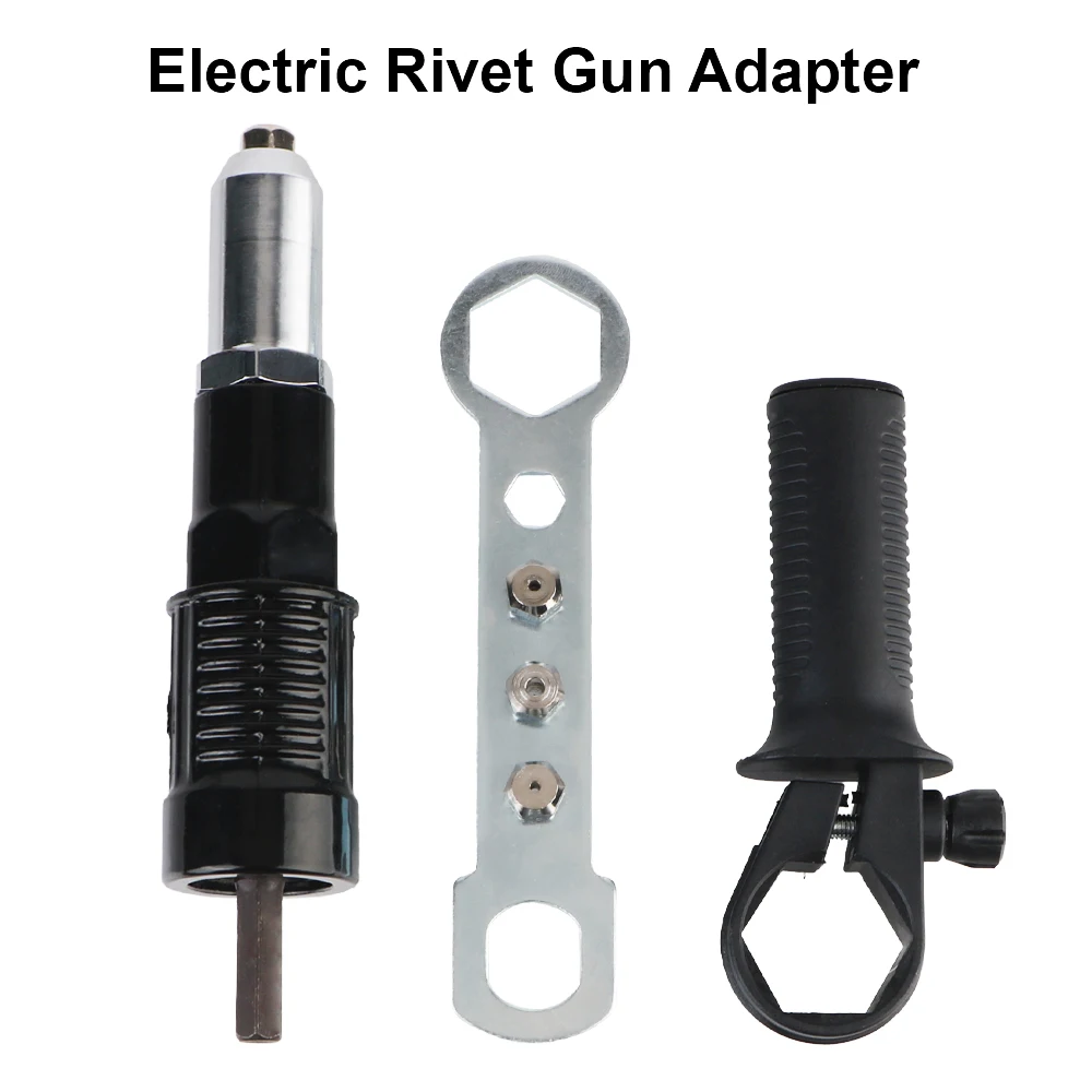 Conector de pistola de tuercas remachadora eléctrica, adaptador de pistola de 2,4mm-4,8mm, Juego de 3 piezas con juego de clavos de broca de tuerca reemplazable
