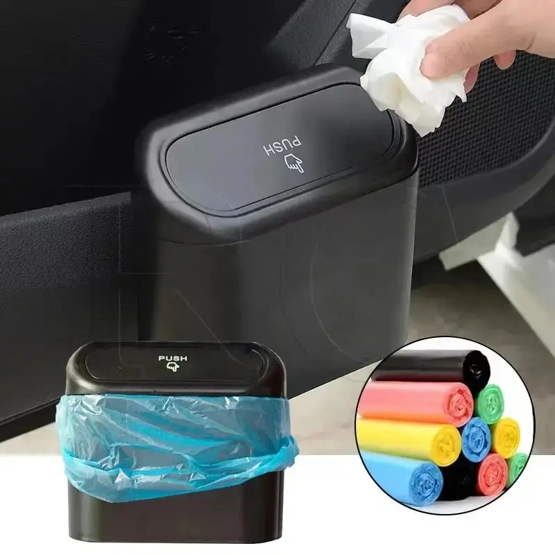 Organizzatore universale per auto, bidone della spazzatura a conchiglia, contenitore per la polvere della spazzatura del veicolo sospeso, contenitore per la spazzatura quadrato in ABS nero, bidone della spazzatura 6P
