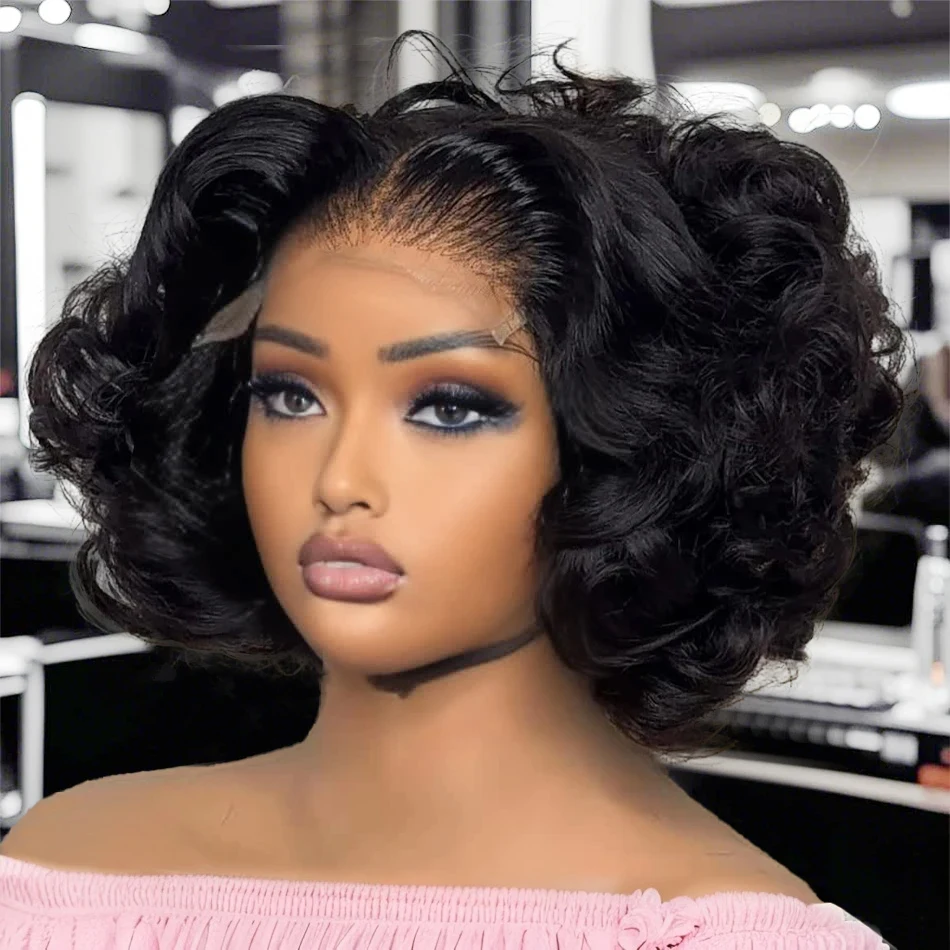 250% peruca de cabelo humano brasileiro onda solta curto bob peruca onda do corpo 13x4 hd peruca frontal do laço perucas de cabelo humano para preto