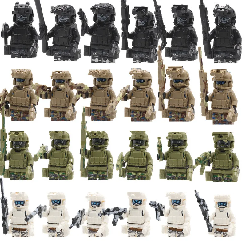 ตํารวจเมือง Camouflage Ghost คอมมานโดกองกําลังพิเศษ Building Blocks MOC โมเดิร์นรัสเซียทหารอาวุธของเล่น