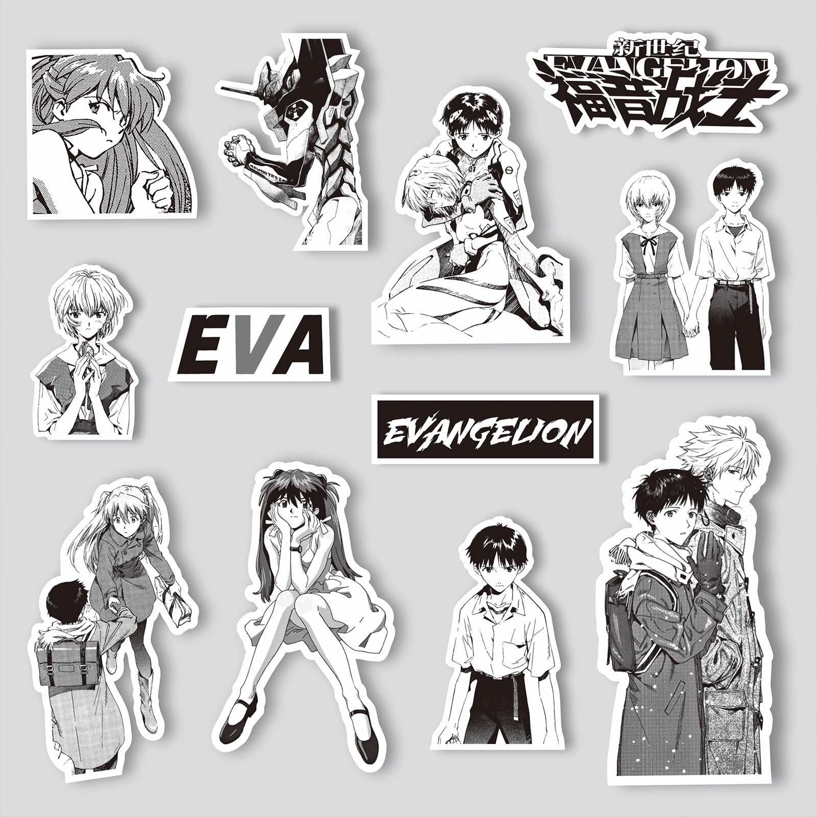 70/75/145PCS Zwart-wit Schets Neon Genesis Evangelion Stickers Klassieke Anime Decals voor Notebook Skateboard fiets Sticker