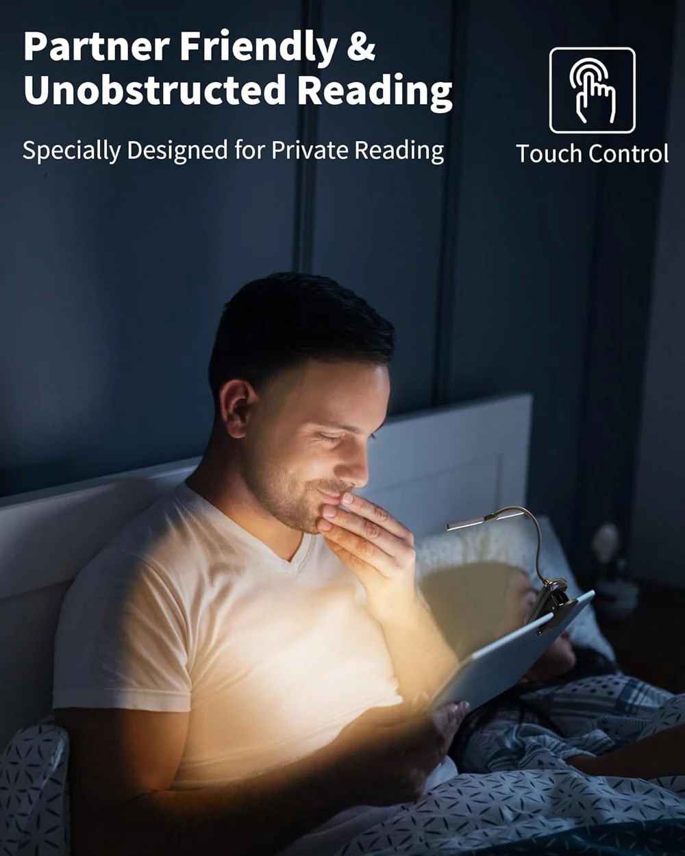 Book Light,14 LED Touch Control Reading Light with 3 Colors&8 Brightness,Rechargeable Book Light for Reading in Bed
