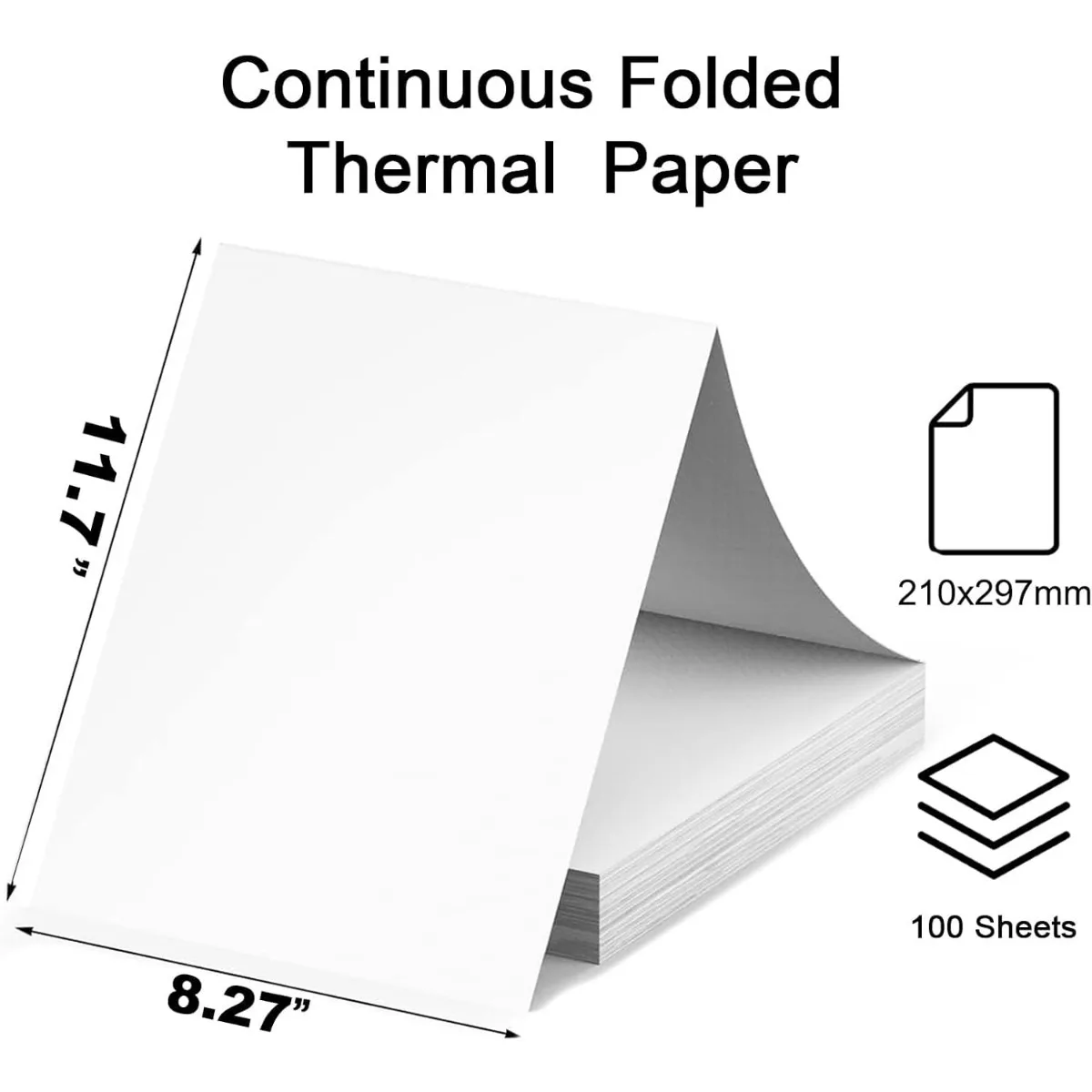 100 Sheets A4 Thermal Paper (Folded), 8.27x11.69' Thermal Paper(210 x 297 mm) for Portable Thermal Printer