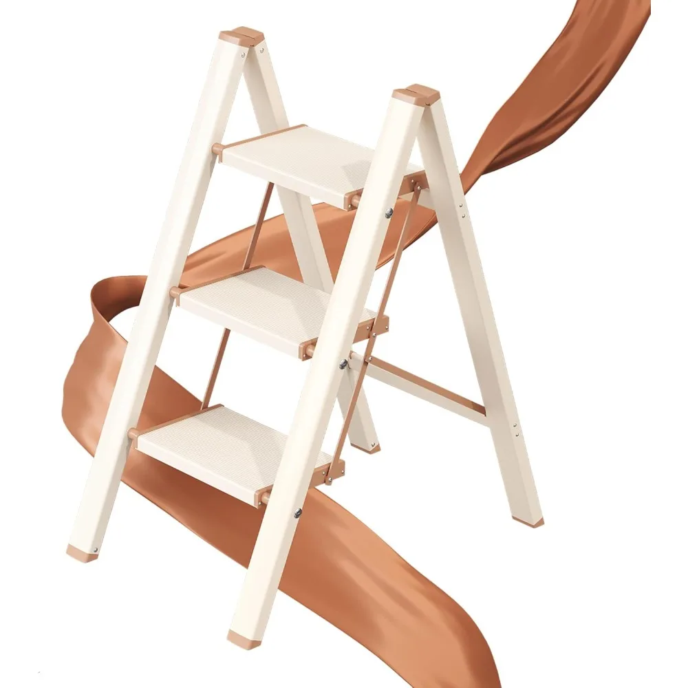 3 Step Ladder, Folding Step Stool with Wider Pedal, Anti-Slip Feet & Non Slip Stripes, Aluminum Sturdy Material, 300Lbs