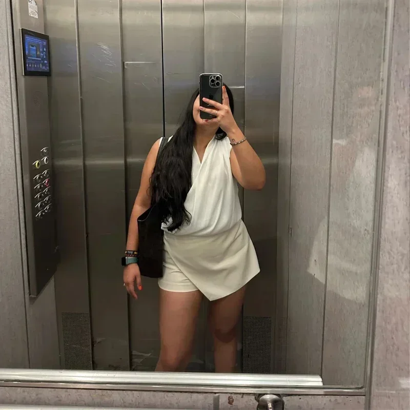TRAF スコート女性のためのハイウエスト白黒スカートパンツ女性の夏 2024 非対称カーキスカートショーツカジュアル女性のスコート