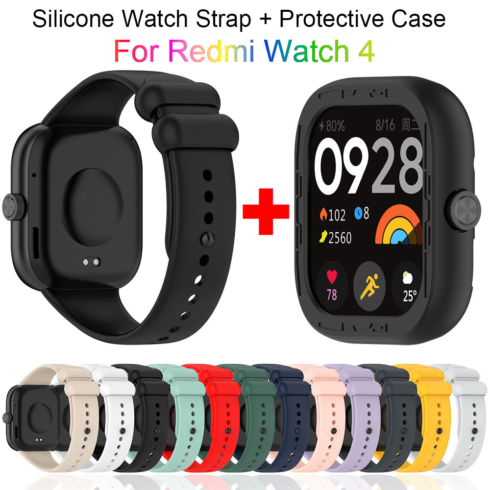 Silicone Watch Strap + Protective Case For Redmi Watch 4 Watchband Bracelet Band Correa Shockproof Screen Protector Cover Shell