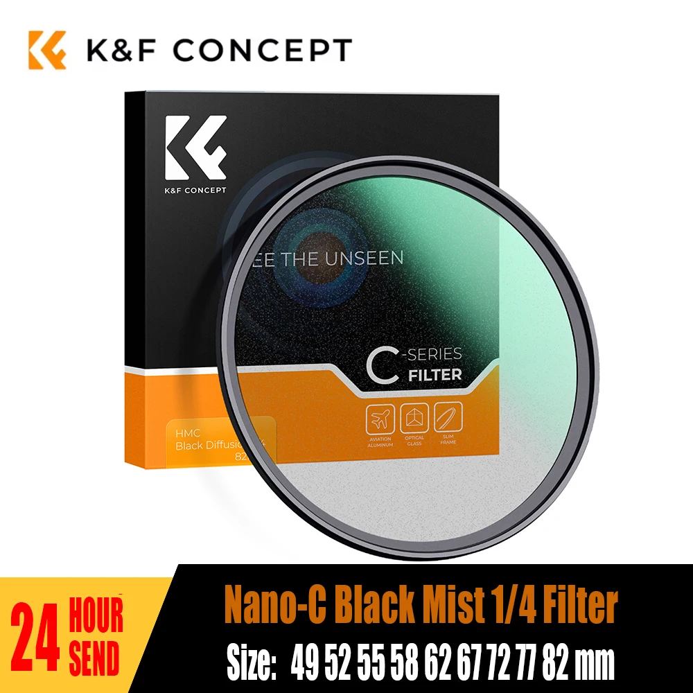 K&F CONCEPT C-Series Black Mist 1/4 Filter Soft Dreamy Effect Ultra-thin HD Coated 49mm 52mm 55mm 58mm 62mm 67mm 72mm 77mm 82mm