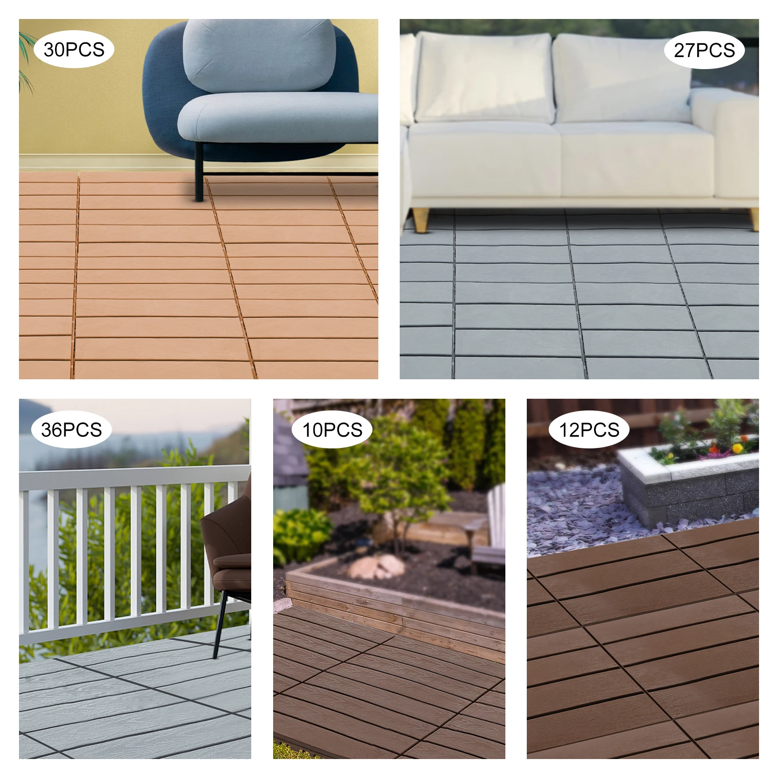 Interlocking Patio Deck Tiles, 30-Pack, Heat-Resistant PP Material, Nonslip Surface, Easy to Install and Clean