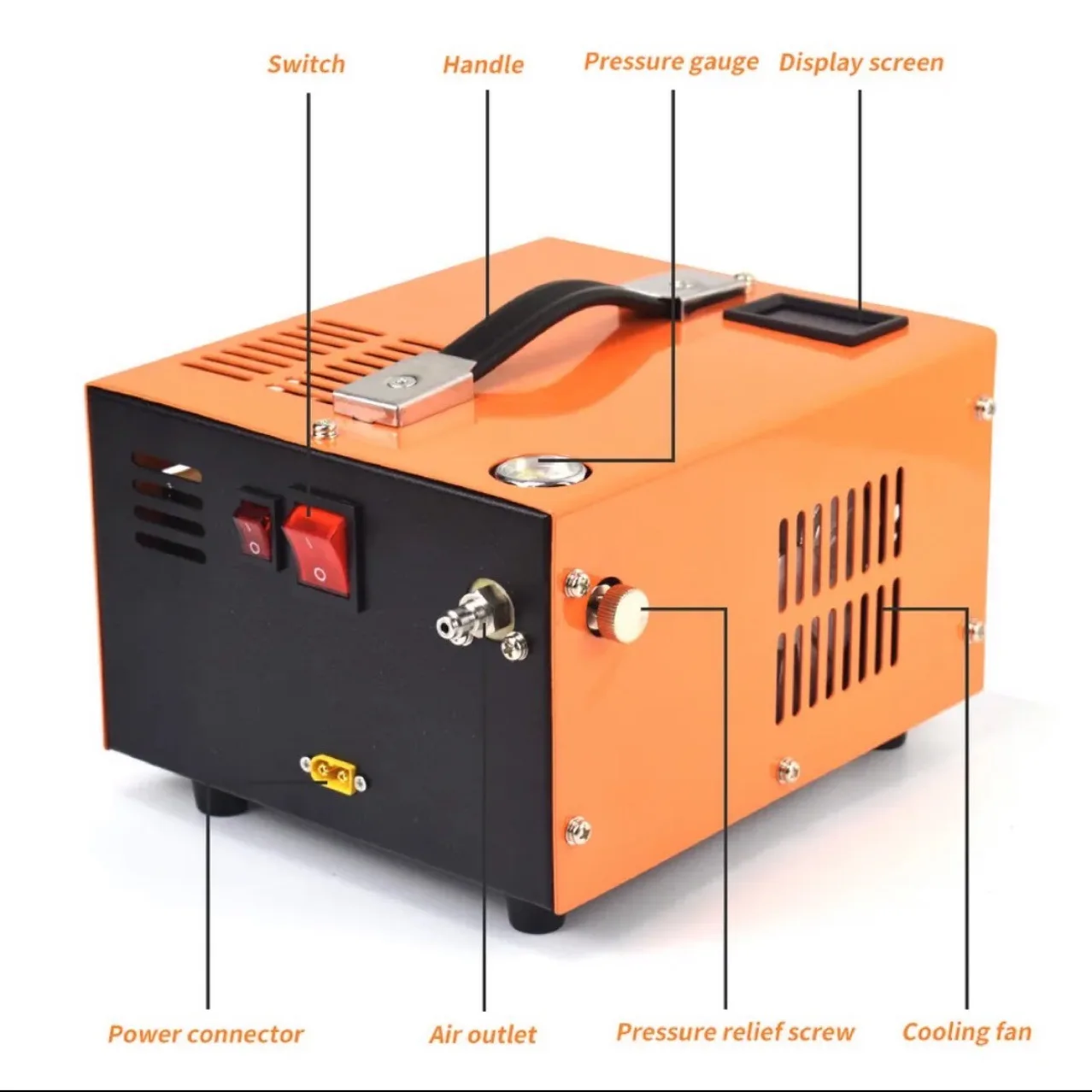 Bomba alta pressão do compressor de ar de 12V 4500 Psi 300 Bar 30mpa com inflador de alta pressão do transformador 220V
