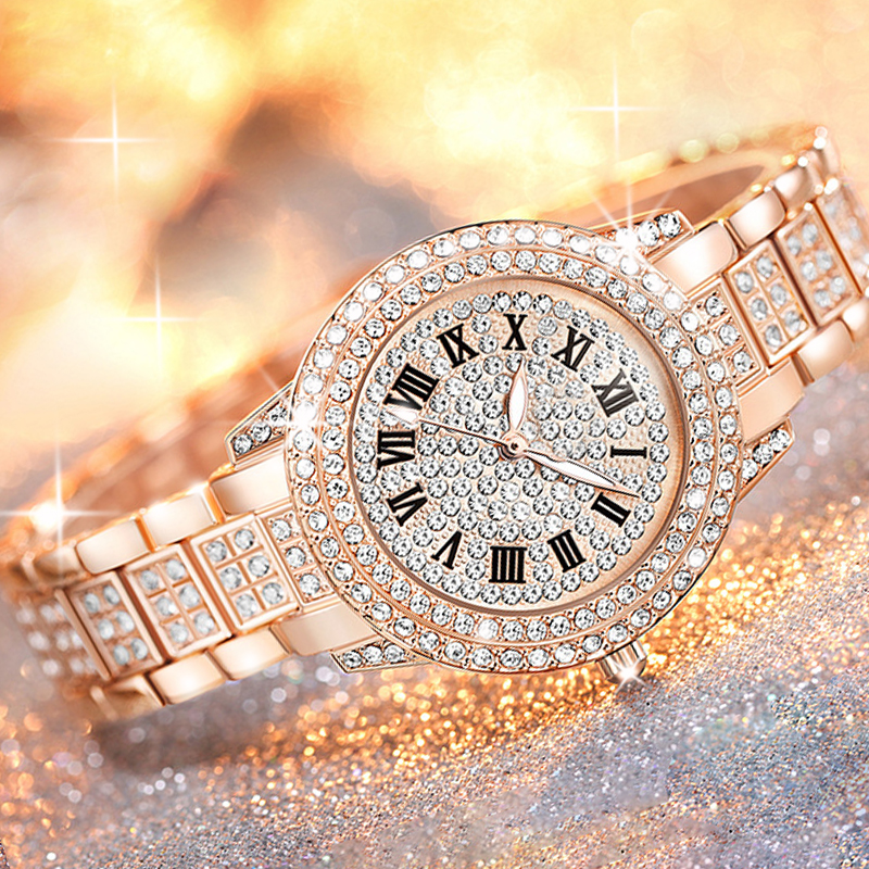 Reloj de cuarzo informal y elegante All-Star para mujer, relojes de pulsera mecánicos de circonita fina brillante para mujer, relojes plegables a la moda, reloj con hebilla