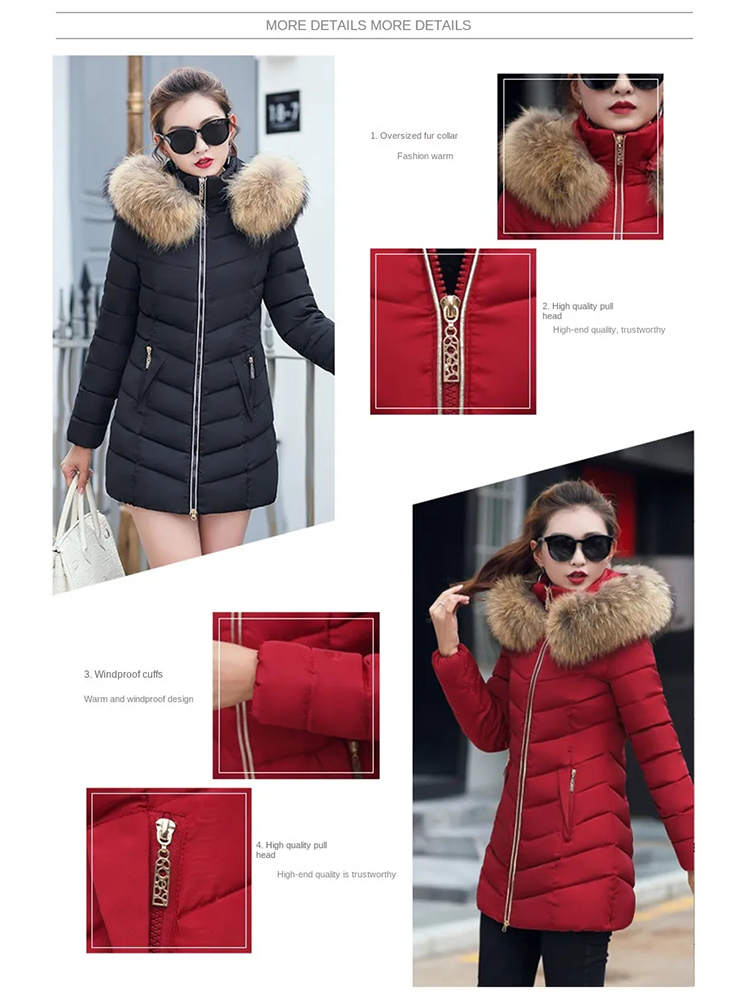 Automne femme veste mi-longue manteau femmes faux col de fourrure Parkas femme mince coton rembourré veste S-3XL veste d'hiver