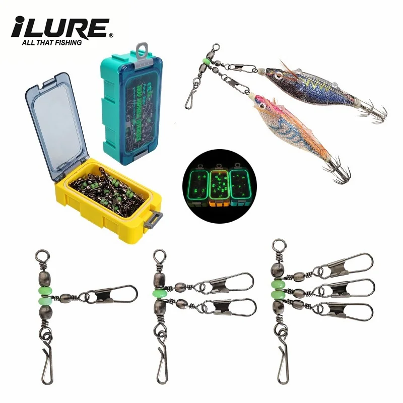 Nuovo luminoso calamari Jig Lure Girevoli Cuscinetto da pesca Girevole rotante Anello solido Connettore da pesca con interblocco Accessori a scatto