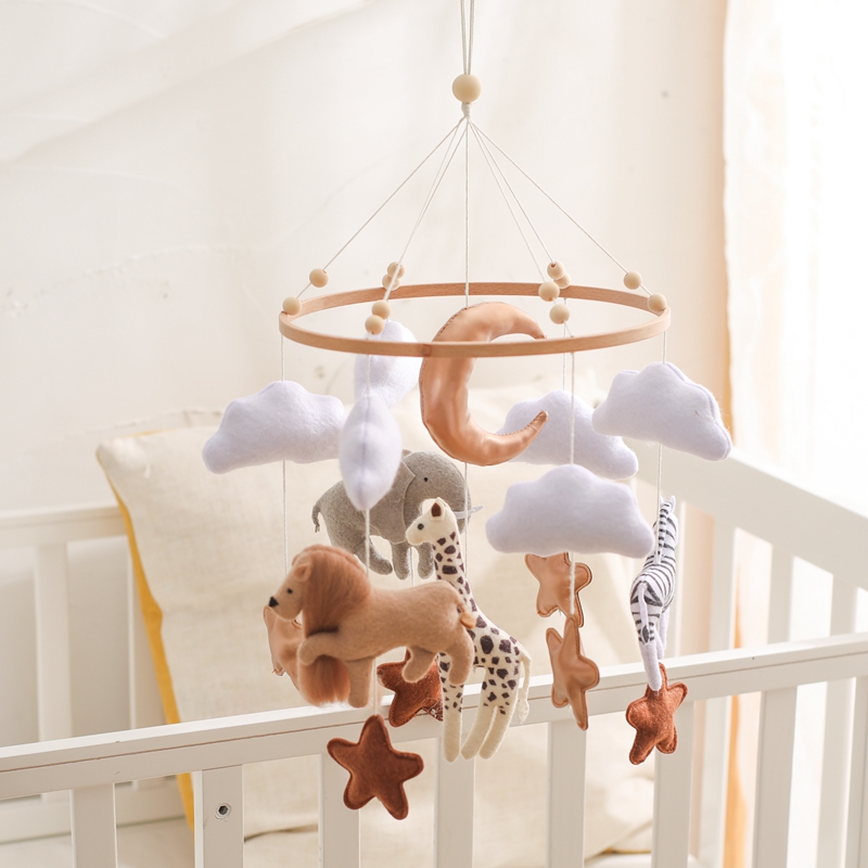 Krippe Mobile Bett Glocke Holz Baby Rasseln Weiche Filz Cartoon Tier Bett Glocke Neugeborenen Spieluhr Hängen Spielzeug Krippe Halterung Baby Geschenke