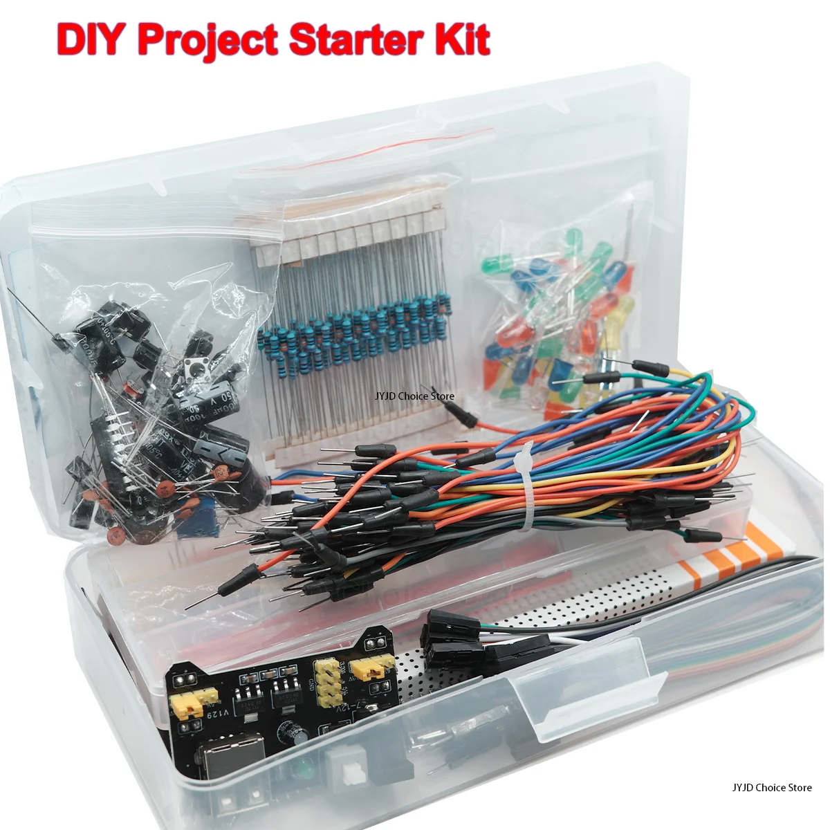 Kit de inicio de proyecto DIY para Arduino UNO R3, Kit electrónico DIY, juego de componentes electrónicos con caja, placa de pruebas de 830 puntos de amarre