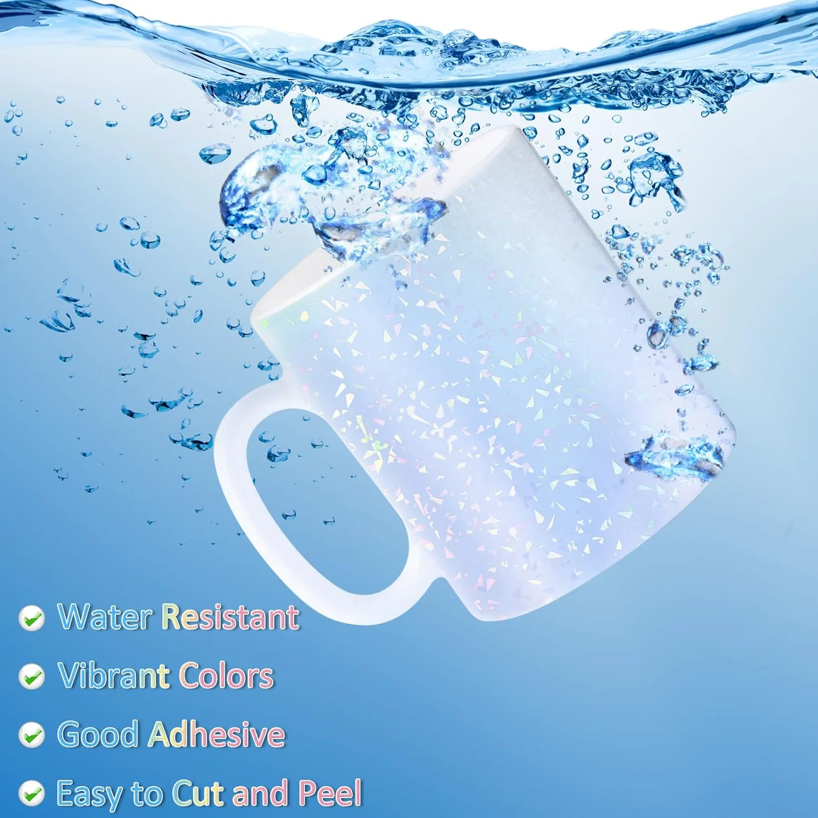 Formato A4 20 fogli Pellicola per laminazione a freddo con effetto vetro rotto olografico trasparente, autoadesiva, impermeabile, non stampabile, 8,3x11,7"