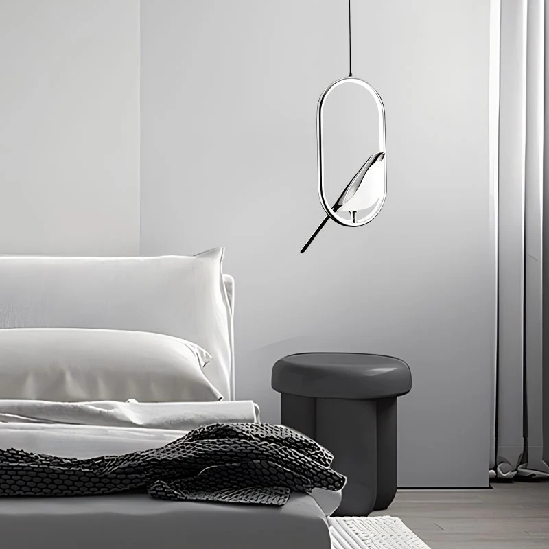 Lámparas colgantes con cable LED de pájaro Urraca AC85-265V luces de araña LED para interiores para mesita de noche dormitorio luces colgantes de plata negras para interiores