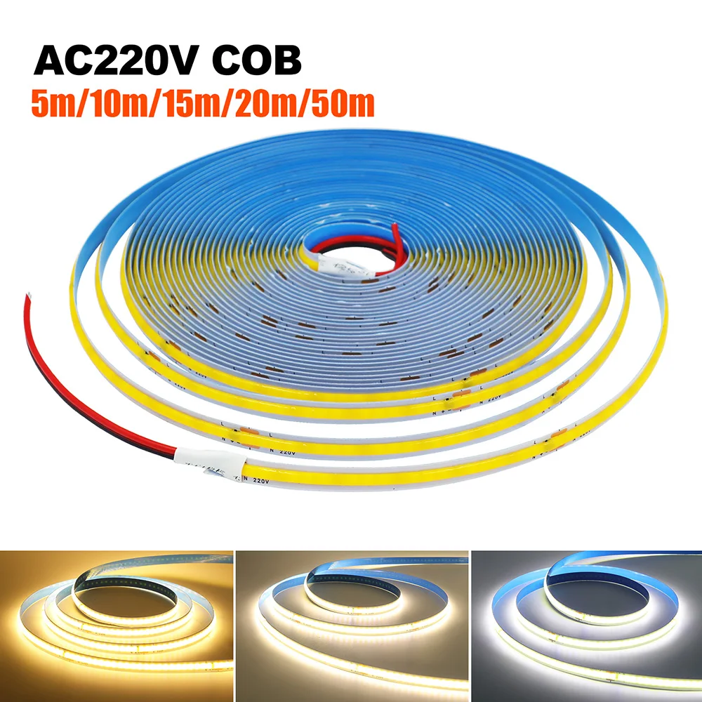 Taśma LED COB 5m 10m 15m 20m 50m 220V Super jasna 240LED Elastyczna taśma LED Oświetlenie liniowe RA90 3000K 4000K 6000K
