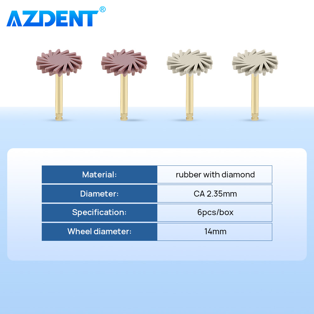 AZDENT-Kit de rueda de disco de pulido de resina compuesta Dental, cepillo pulidor de goma, fresas de silicona con diamante, pulido de 2 pasos, 6 uds.