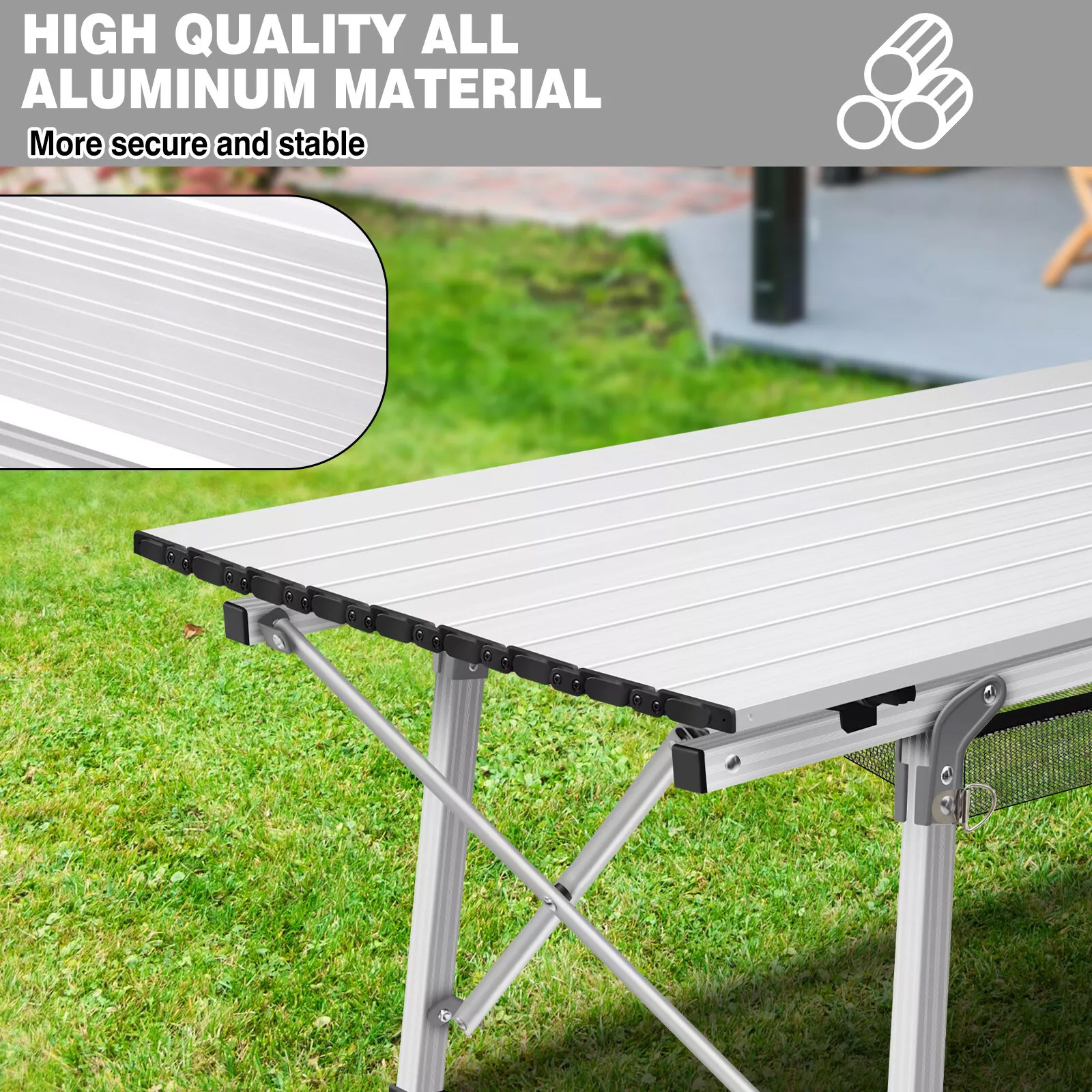 Portable Camping Tables 3FT Aluminium Fold Up Collapsible Picnic Folding Table for Outdoor Garden BBQ, Height Adjustable Leg