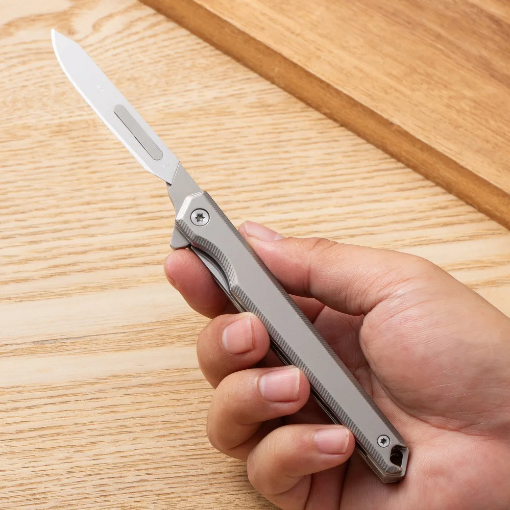 Fast Open Mini Stainless Steel Scalpel Folding Knife EDC Outdoor Unpacking Pocket Key Knife #60 Blades Replaceable Blade