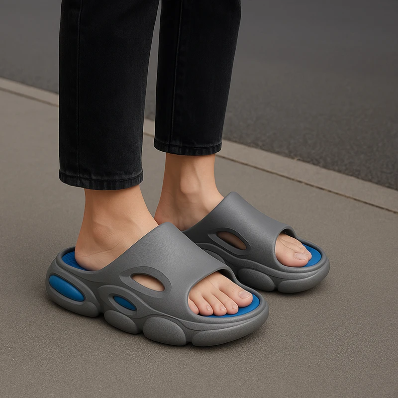 Мужские мягкие пляжные тапочки из ЭВА, модные домашние нескользящие домашние сандалии на толстой подошве для ванной комнаты и улицы
