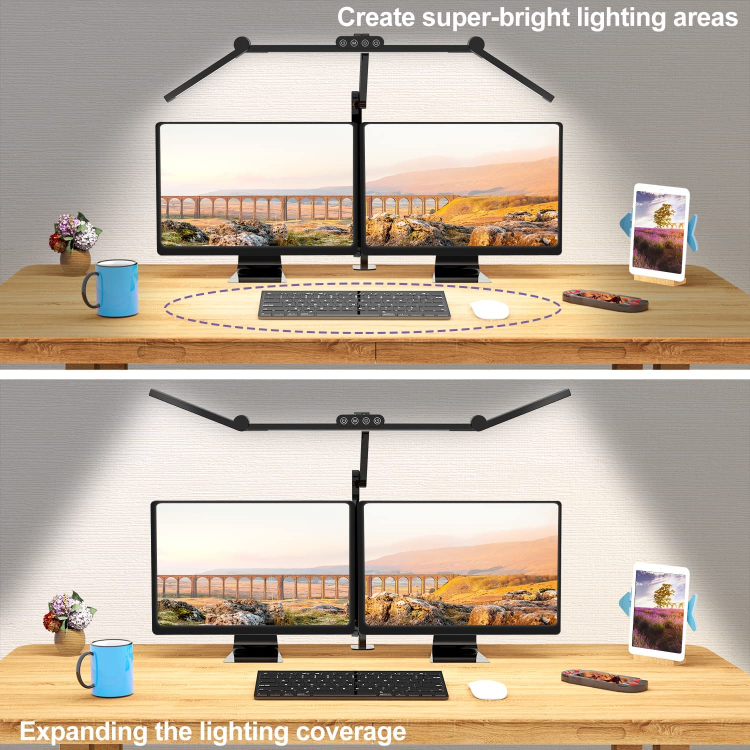 Lampe de bureau LED avec pince, lampe de bureau d'architecte pour le bureau à domicile avec éclairage d'ambiance, lampe de bureau à gradation automatique ultra lumineuse 24 W
