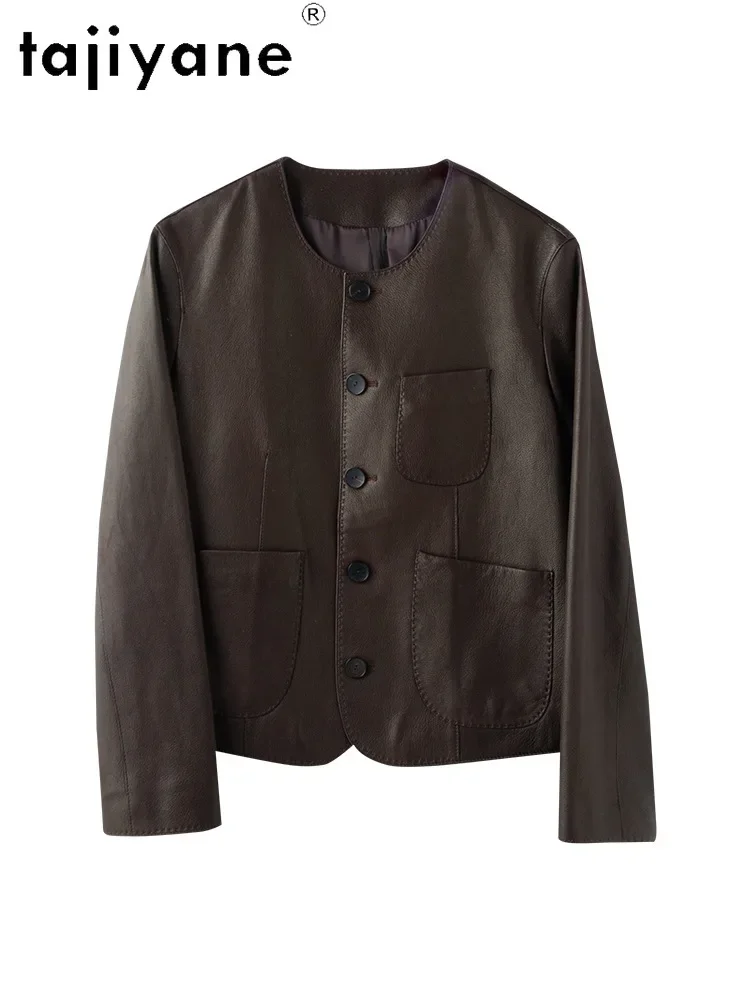 Tajiyane-女性用の本革ジャケット,本物のシープスキンコート,ショートコート,高品質,秋の服,ファッション,2024