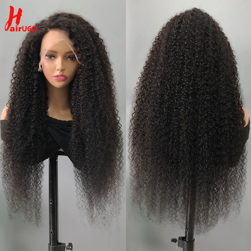 HairUGo-Jerry Curly Lace Front perucas de cabelo humano para mulheres, perucas brasileiras não-Remy, 13x4, 13x4