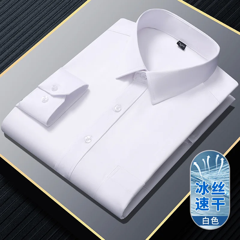 Camicie da uomo antirughe elastiche di alta qualità Maniche lunghe Slim Fit Camisa Business Camicetta formale Camicia bianca sociale da uomo S ~ 8XL