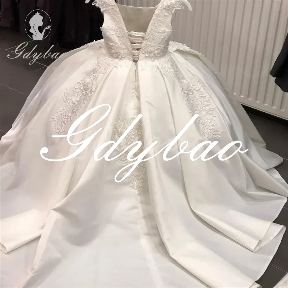 Бальное платье для девочек, платья с цветочным узором для девочек на свадьбу, кружевные платья с аппликацией из бисера для малышей, платья для первого причастия, детское пышное платье, длинное