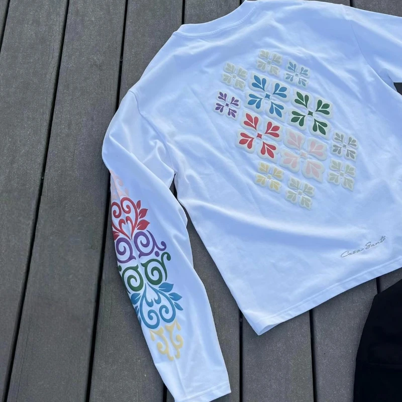 Y2K Neue Trendy Vielseitige Lange Ärmel Saison Druck Blume Blatt Pullover Retro Harajuku Hip Hop Streetwear Unisex Lose Kleidung