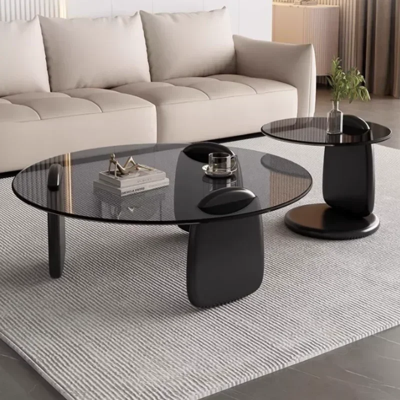 Mesa redonda de cristal negro, mesa de comedor creativa para sala de estar, fácil de limpiar, juego de mesa de centro de varios tamaños, mesa lateral para oficina, cafetería y hogar