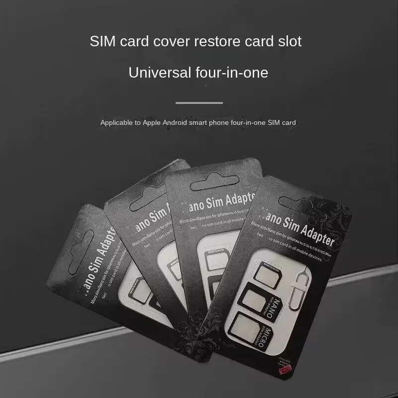 IPhone,Xiaomi,Huawei,Samsung用のSIMカードアダプター,4 in 1,鋼トレイ付きマイクロ標準コンバーターキット,注入ピン