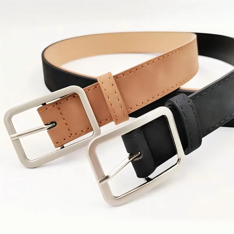 Zomer dames retro matte riem, zilveren vierkante naald, veelzijdig, trendy, modieus, gepersonaliseerde decoratieve taille