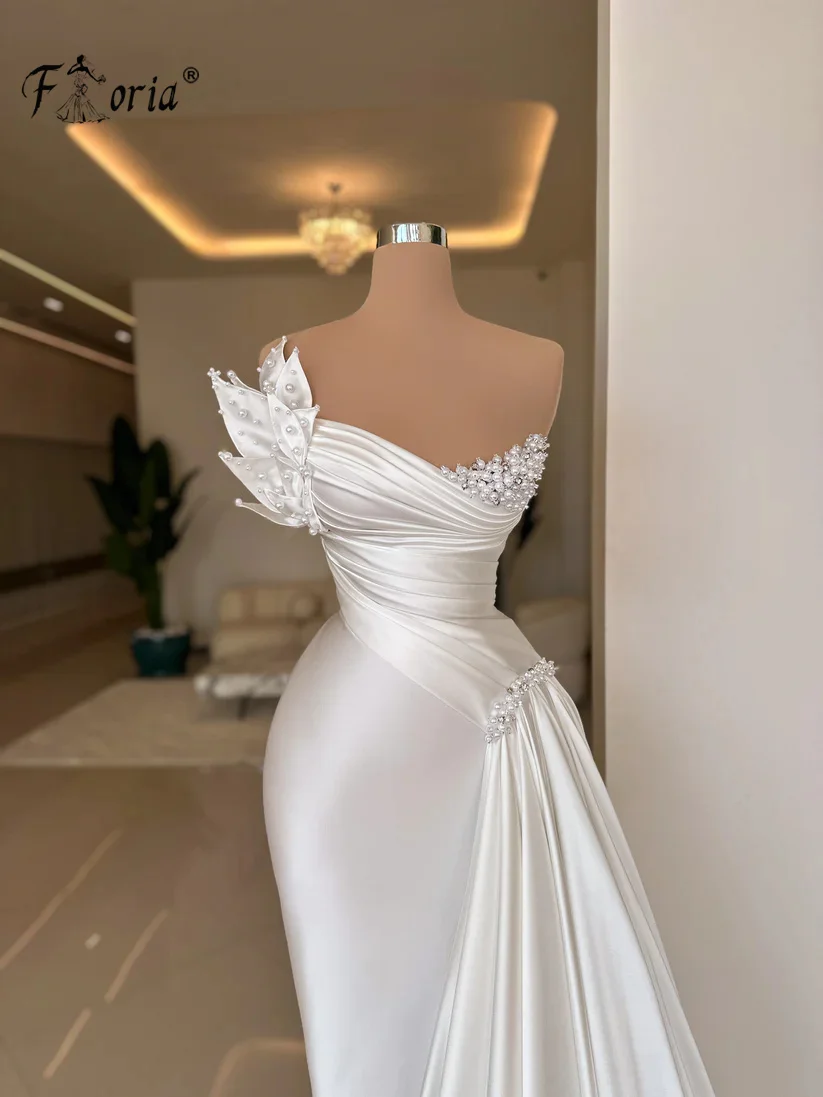 Elegante Perlen Meerjungfrau Abendkleid mit Seitens chwanz 3d Applikationen Perlen formelle Event Kleider Hochzeit Vestidos de Noite plus Größe