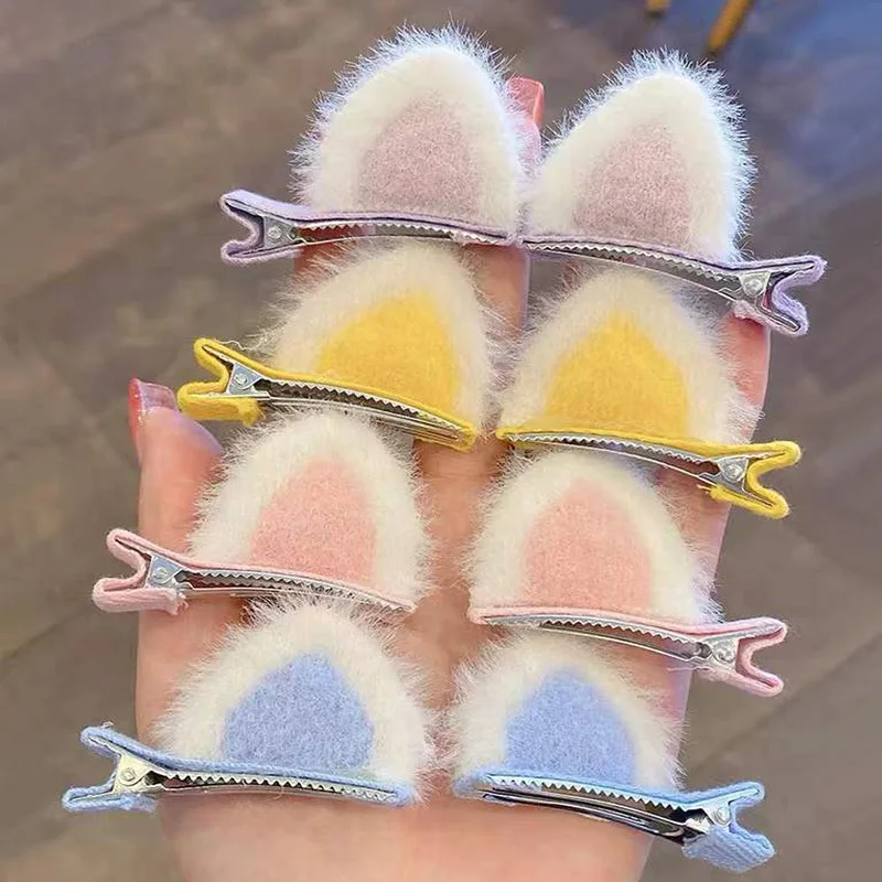 Orelhas de gato de pelúcia (pão em forma de orelha de gato cozido no vapor) grampo de cabelo infantil bonito dos desenhos animados clipe estéreo menina grampo de cabelo coreia