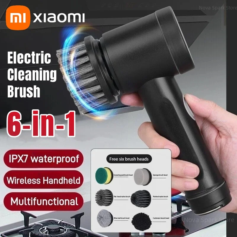 Xiaomi Wireless Electric 6in1 Cleaning Brush High Power Kitchen Home Multi-function Toilet Replacement Head Portable Clean Brush
