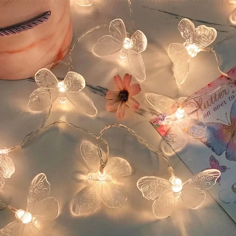 1M 3M LED ผีเสื้อ String ไฟแบตเตอรี่ขับเคลื่อนไฟ Fairy Room Garland ผ้าม่านสาว Xmas Brithday งานแต่งงานตกแต่งบ้าน